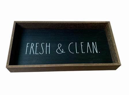 Rae Dunn “Fresh &amp; Clean” Dark Wood Toilet Tank Tray