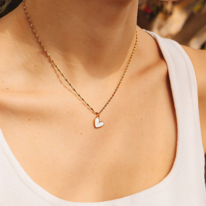 18K Gold PVD Stainless Steel Epoxy Heart Charm