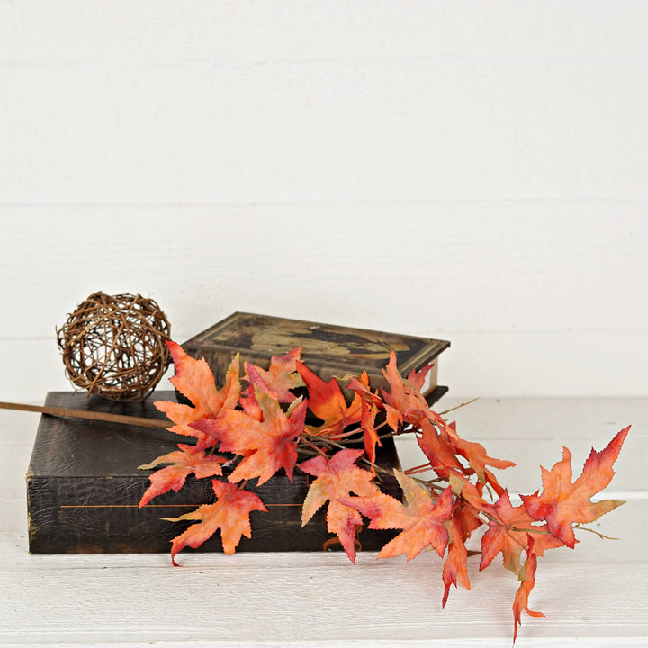 530659- 27in Spray-Flocked Maple Leaves-Orange