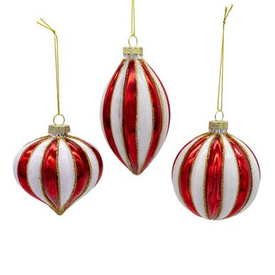 80MM Red White Stripe Ball Ornament 3 Assorted
