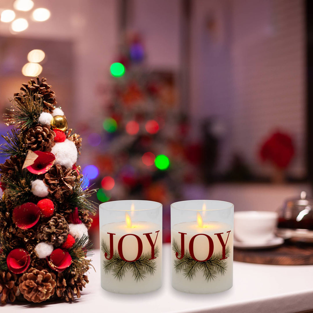 Battery Operated LED Glass Candles - JOY (set of 2)