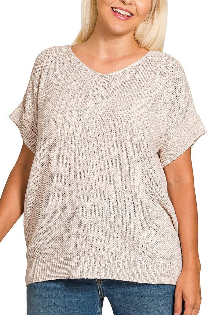 Plus Center Seam Short Sleeve Sweater