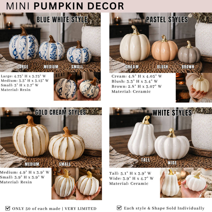 Neutral Autumn Home Decor, Pastel Fall Mini Pumpkins Ceramic