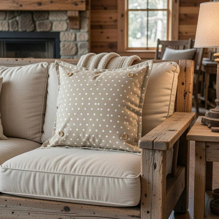 PILLOW ONLY: SQUARE Tan with white spots Pillow; TAN/WHITE POLK-A-DOT PILLOW (with insert)