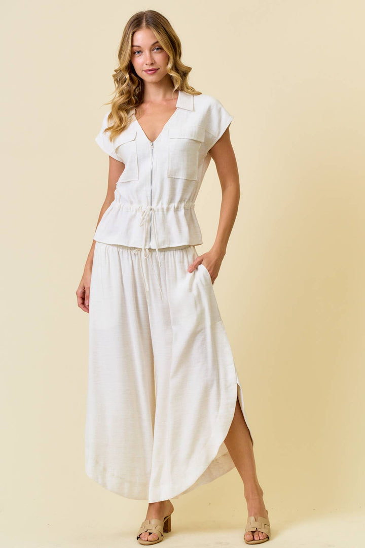 ROUNDED HEM AND SPLIT SIDES PANTS - 8876P