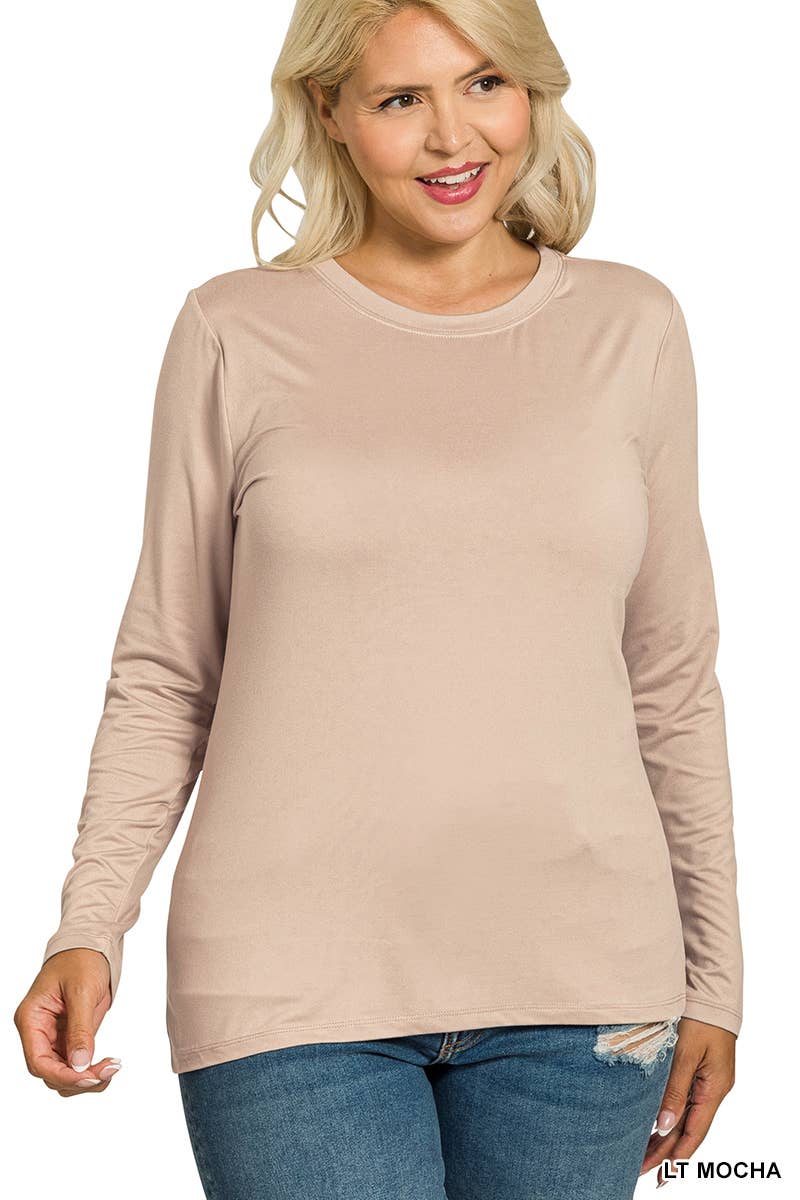 Plus Brushed Microfiber Long Sleeve Round Neck Tee