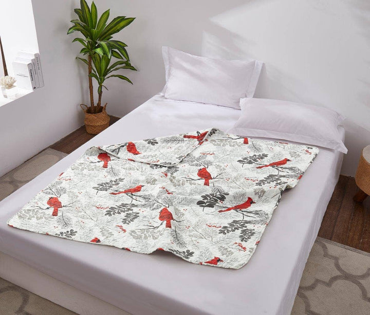 Cardinals Winter Wood Quilted Throw
