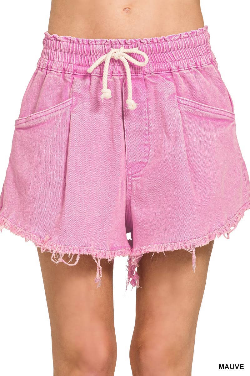 Washed Fray Hem Denim Short Pants