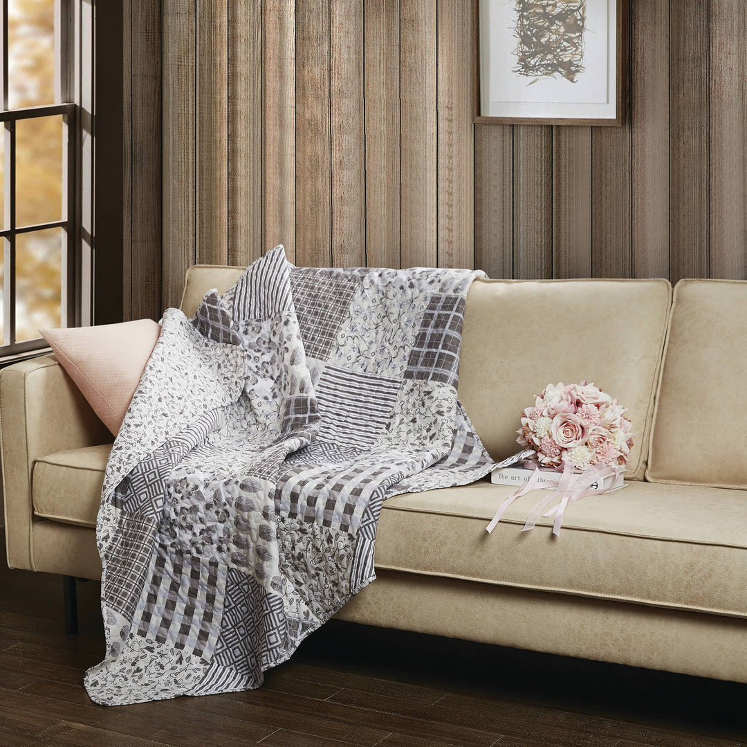 Charming Grays Patchwork Quilted Throw