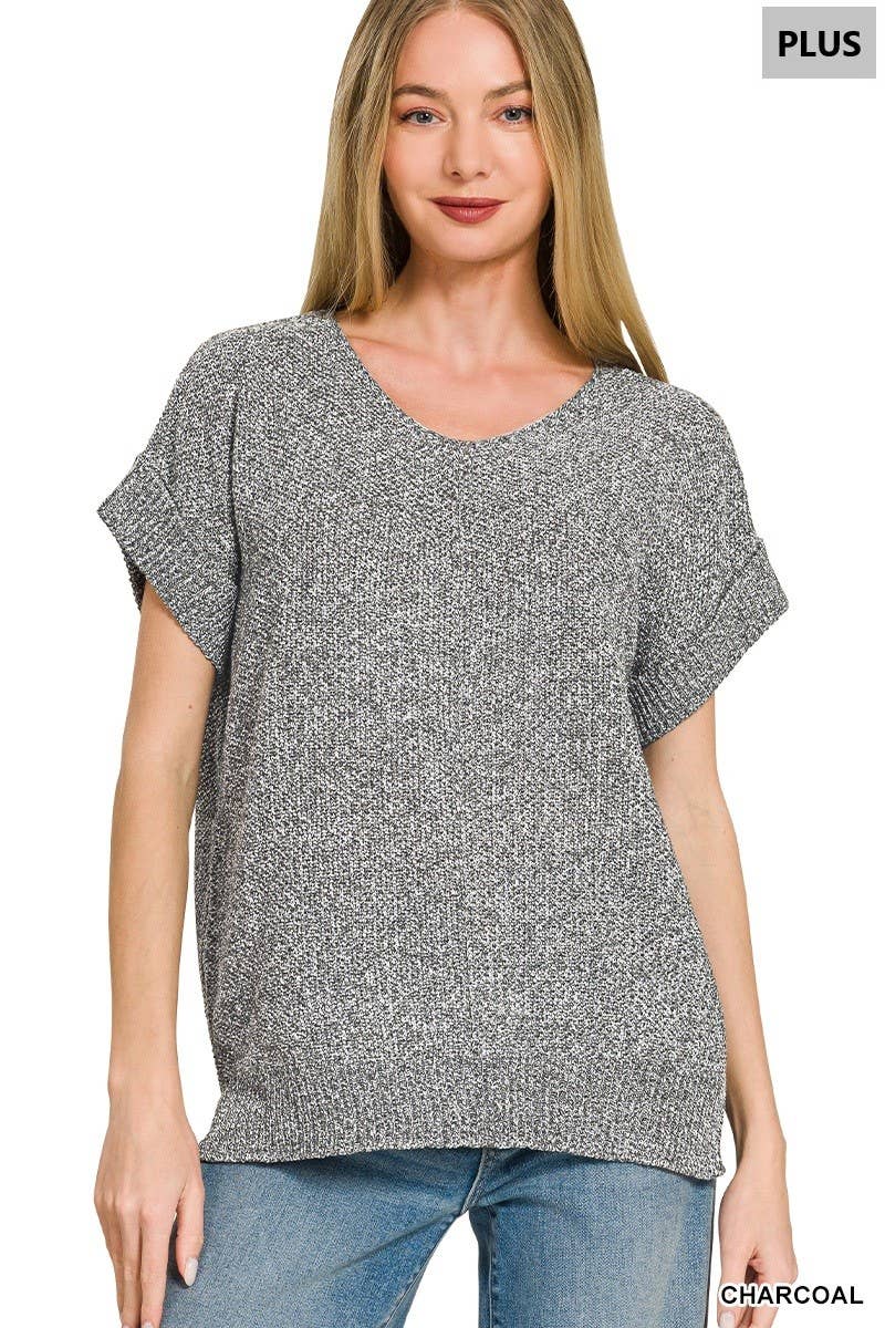 Plus Center Seam Short Sleeve Sweater