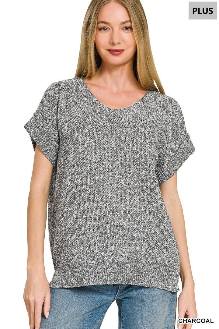 Plus Center Seam Short Sleeve Sweater