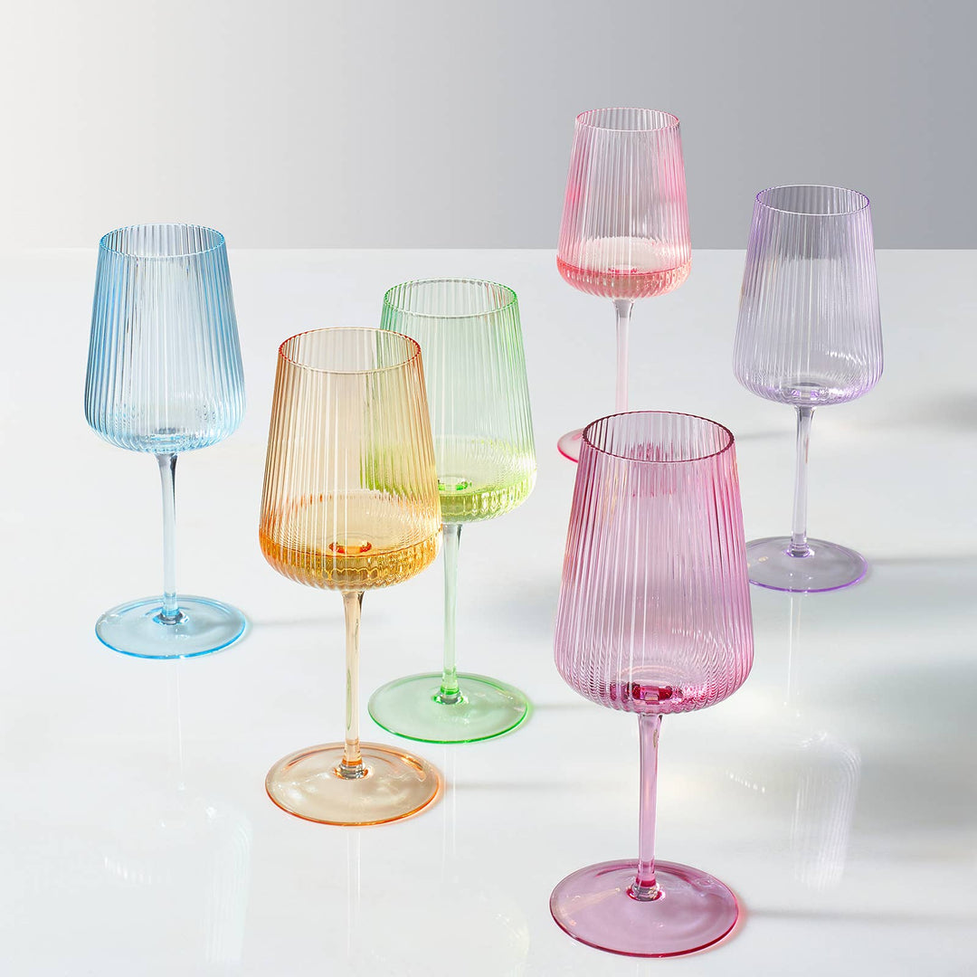 Ripple Bright Colored Wine Glasses - Set of 6 - 19oz