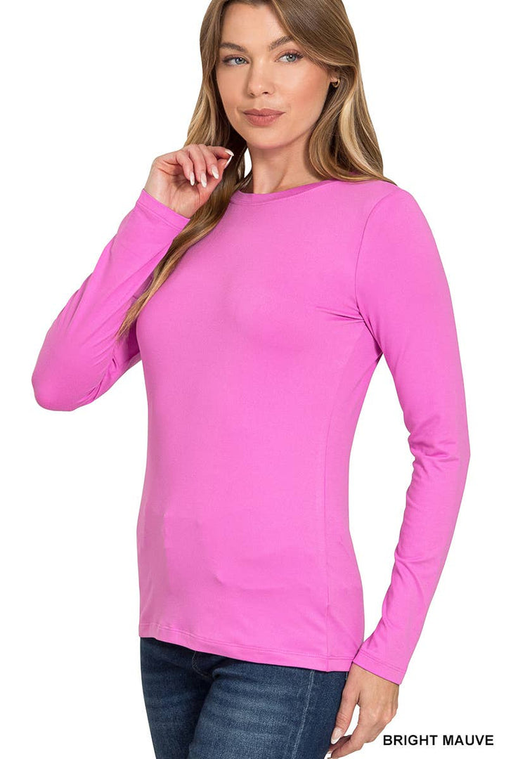 Brushed Microfiber Long Sleeve Round Neck Tee
