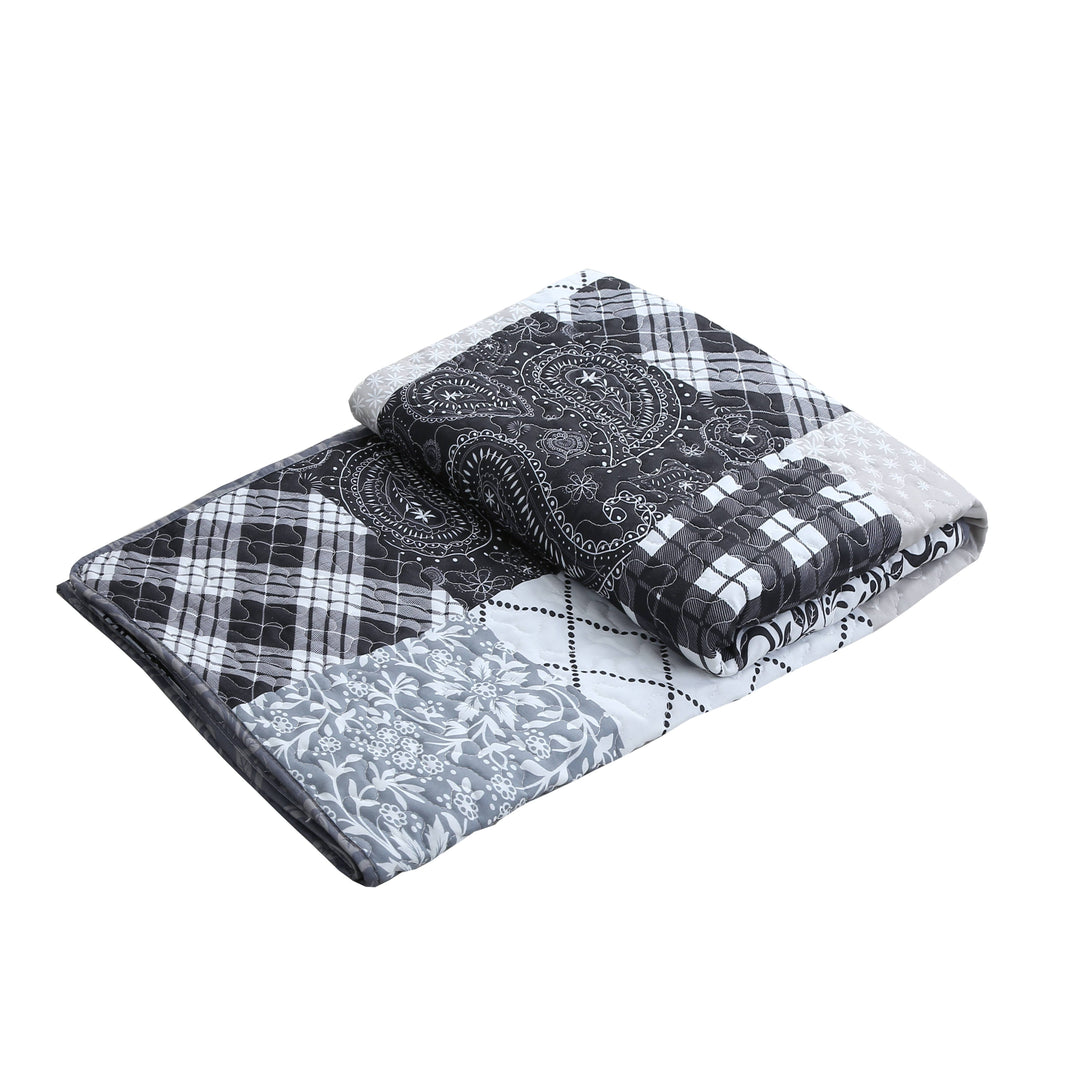 Paisley Patchwork Black Grey Quilted Throw