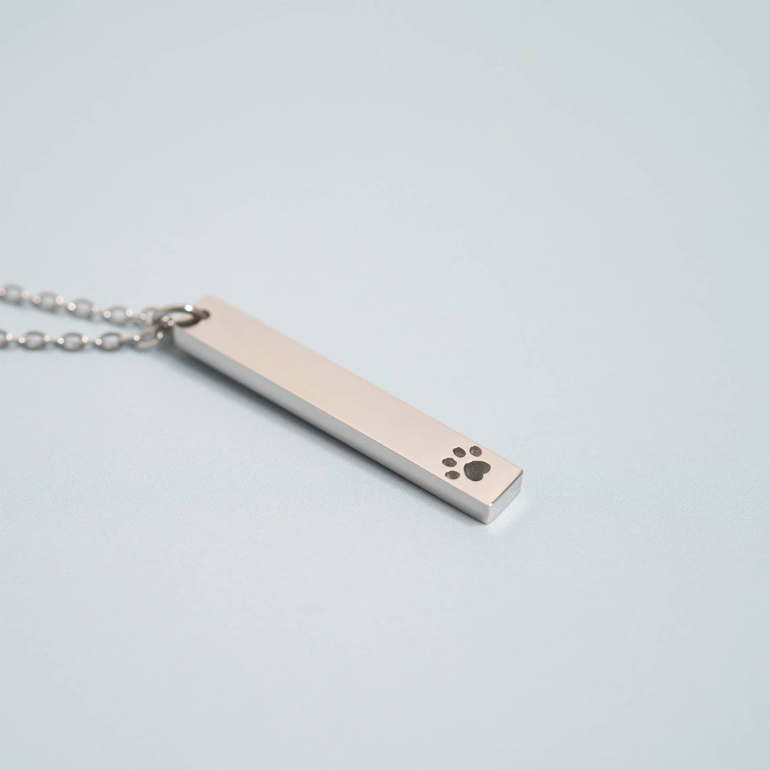 Paw Print Cutout Vertical Stainless Steel Bar Necklace