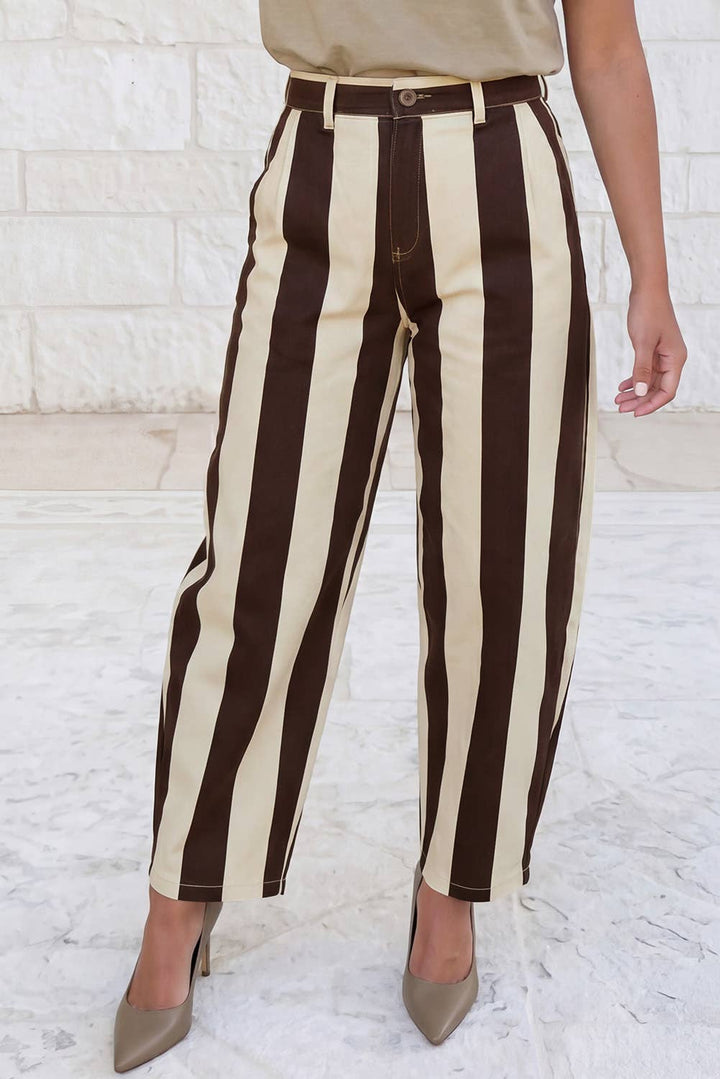 Stripe Ankle Length Cropped Straight Leg Pants