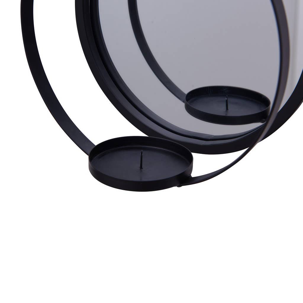Round Wrought Iron Pillar Candle Sconce with Mirror