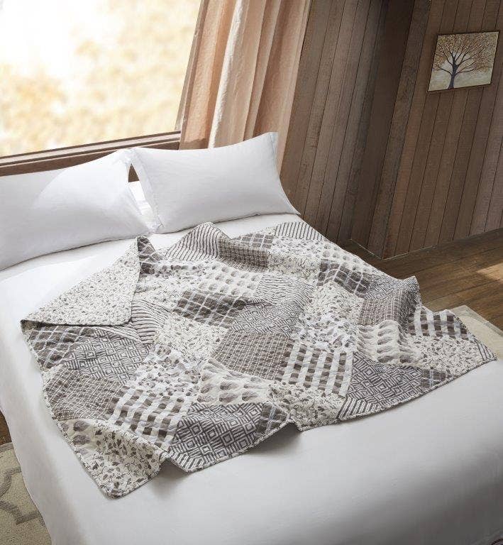 Charming Grays Patchwork Quilted Throw
