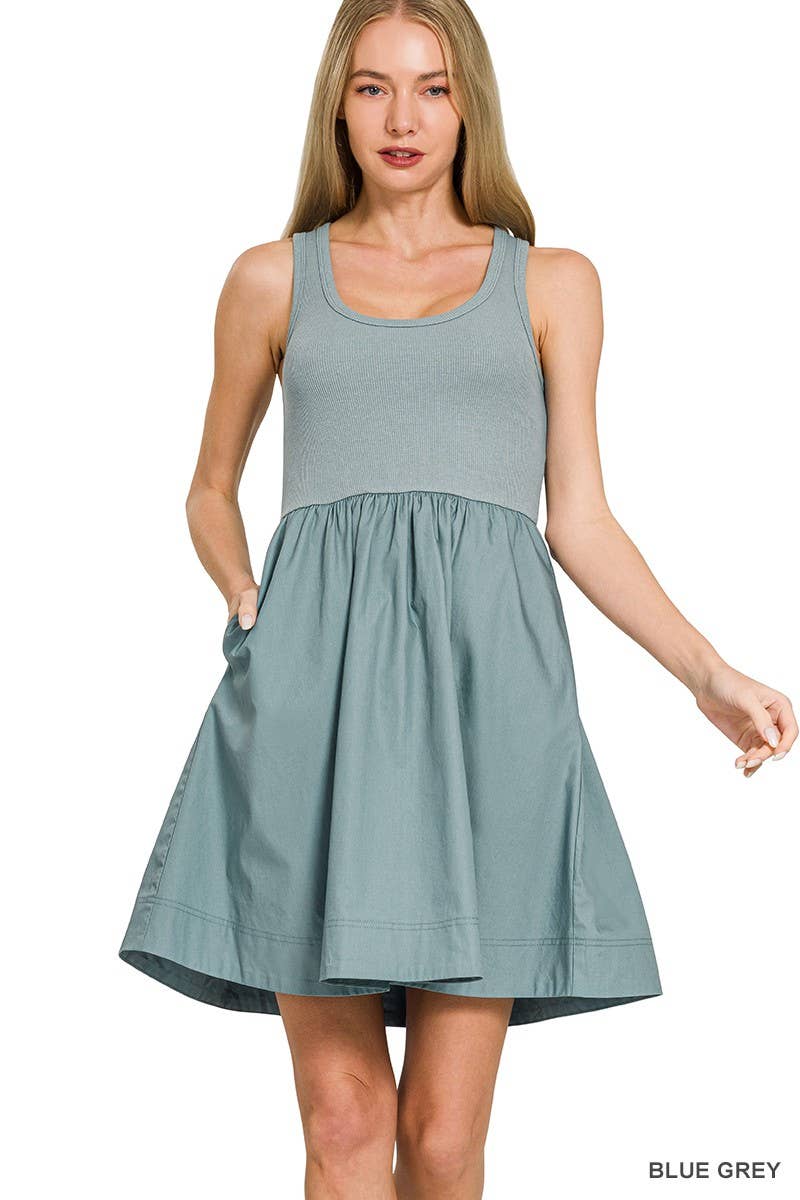 Combined Knit N Woven Midi Dress