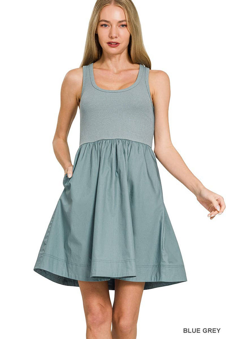 Combined Knit N Woven Midi Dress