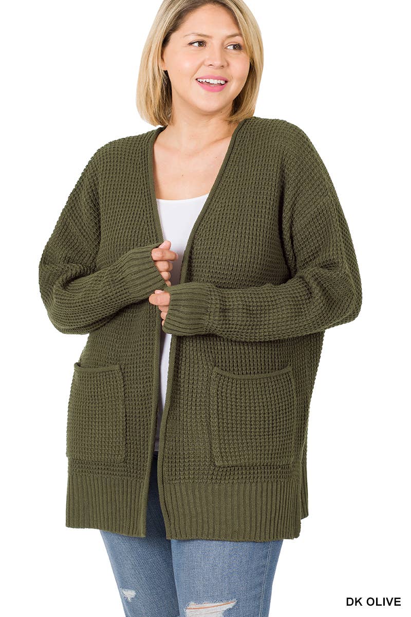 Plus Low Gauge Waffle Open Cardigan Sweater
