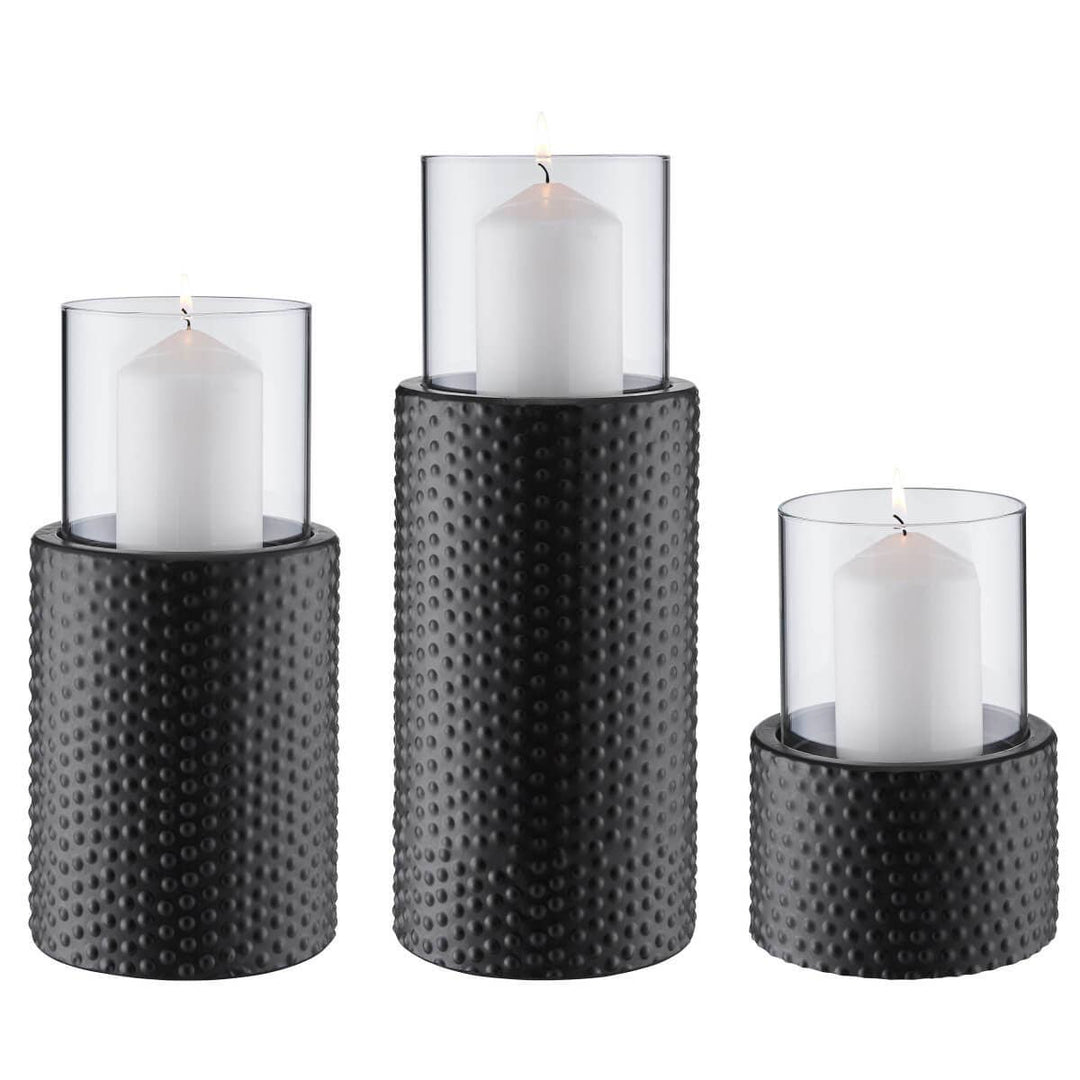 Contemporary Candle Holder Set With Clear Glass Hurricanes