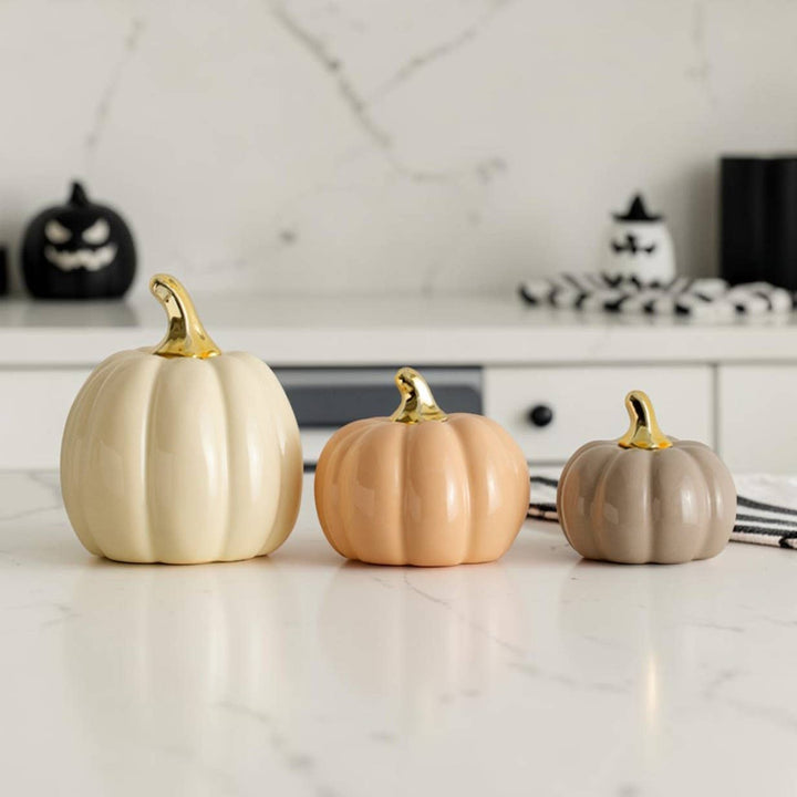 Neutral Autumn Home Decor, Pastel Fall Mini Pumpkins Ceramic
