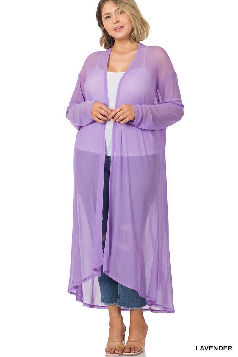 Plus Mesh Open Front Cardigan
