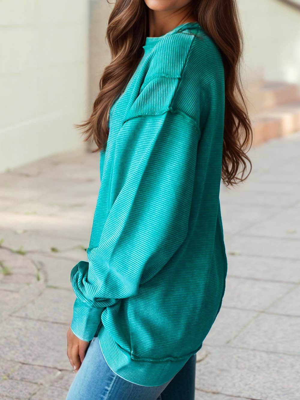 Ribbed Exposed Seam Baggy Pullover | S-4X
