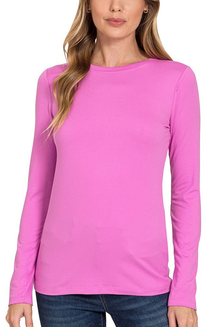 Brushed Microfiber Long Sleeve Round Neck Tee