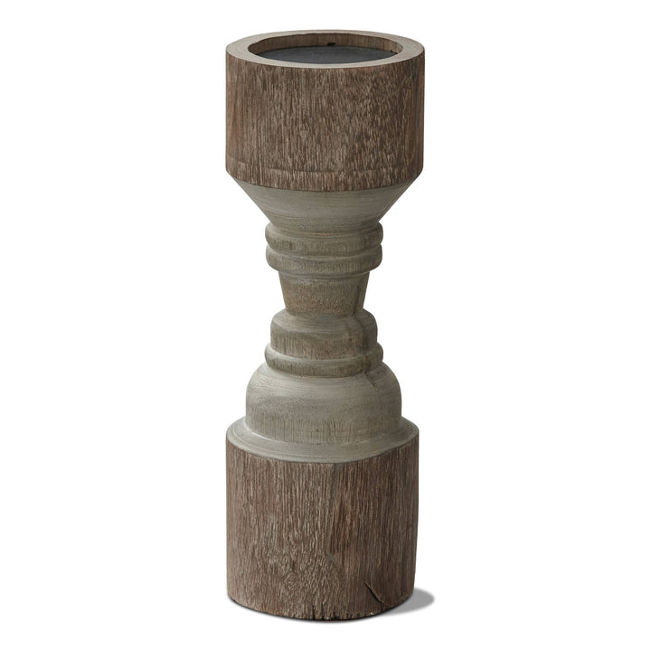 Rustic Turned Pillar Holder Short Antique Bronze Mango Wood
