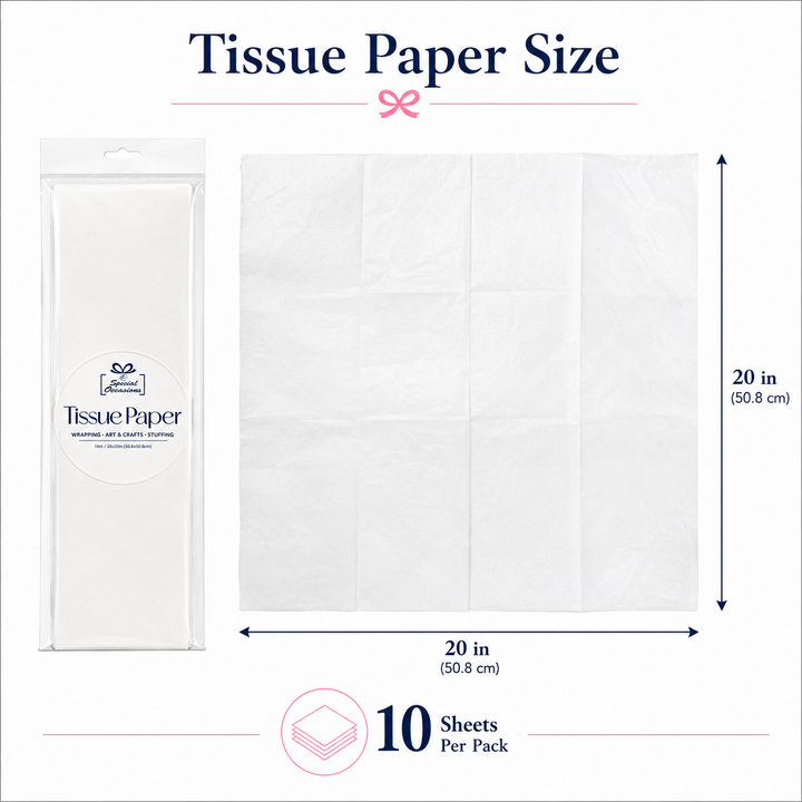 Gift Tissue Paper, 20x20in, 10 Sheets, Available in 18 Color