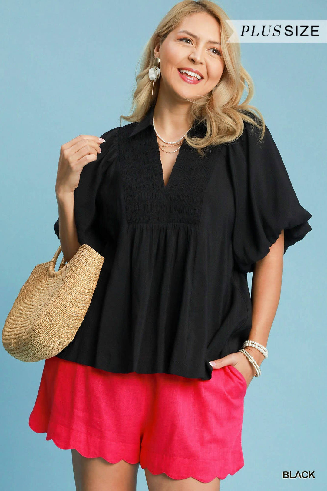 Plus Exaggerated Bubble Sleeve Top With Front Yoke