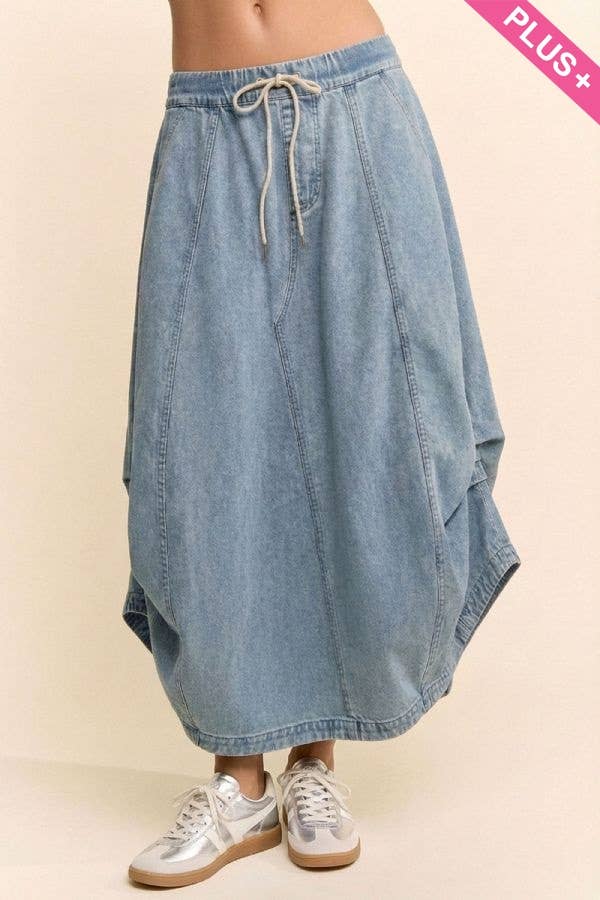 PLUS WASHED DENIM PARACHUTE SKIRT