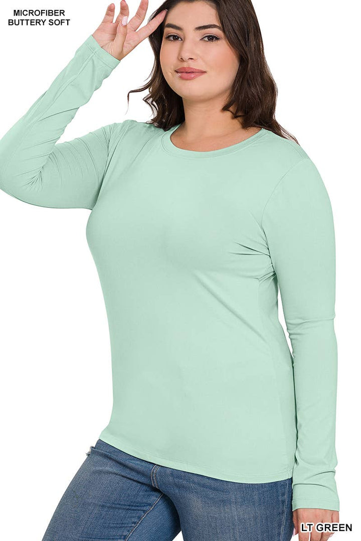Plus Brushed Microfiber Long Sleeve Round Neck Tee
