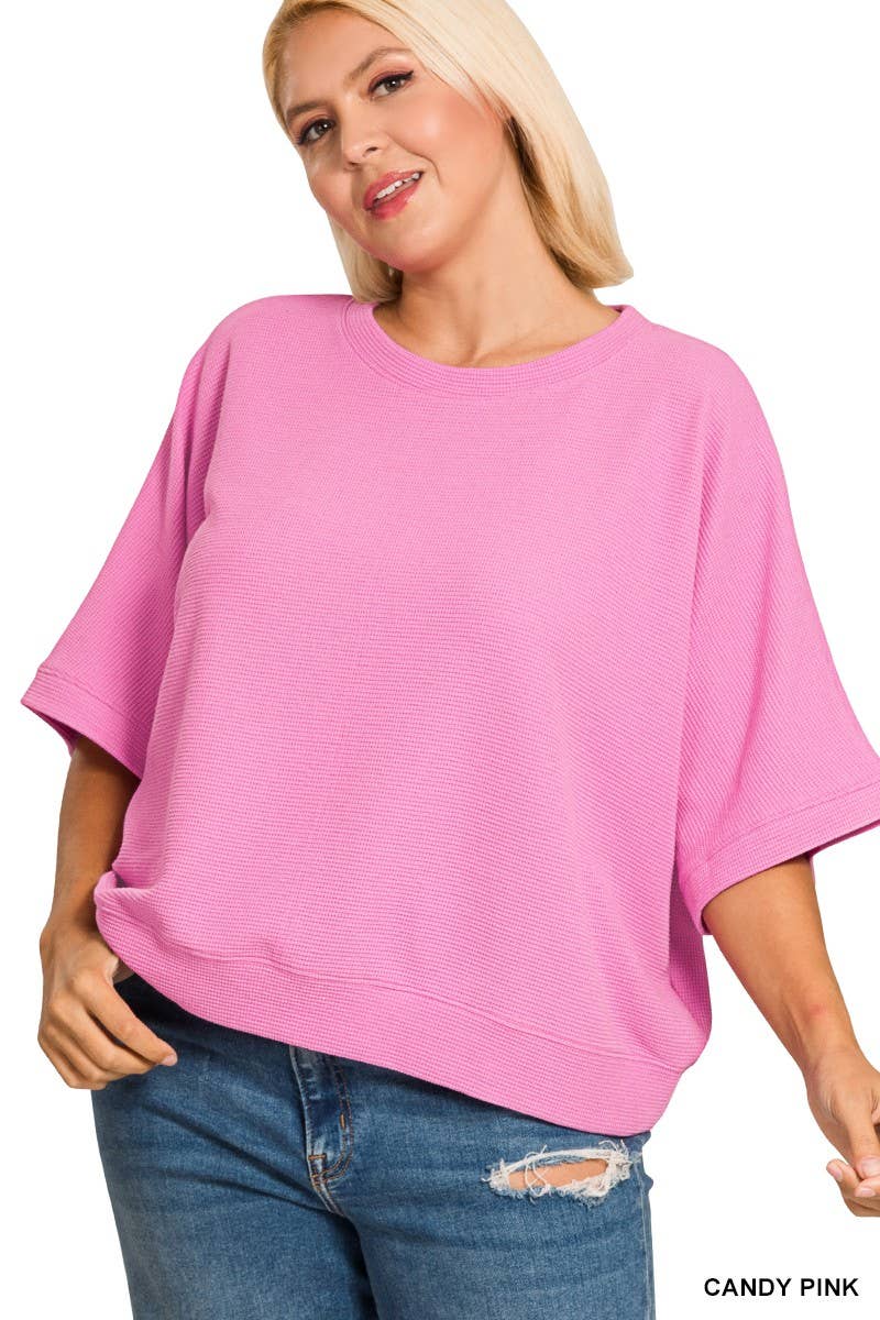 Plus Double Knit Banded Bottom Short Sleeve Top