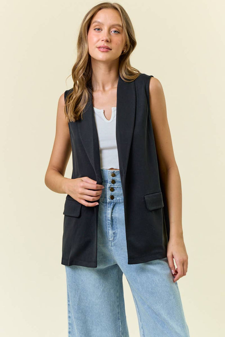 SHAWL NECK OPEN FRONT KNIT VEST BLAZER - 10737J