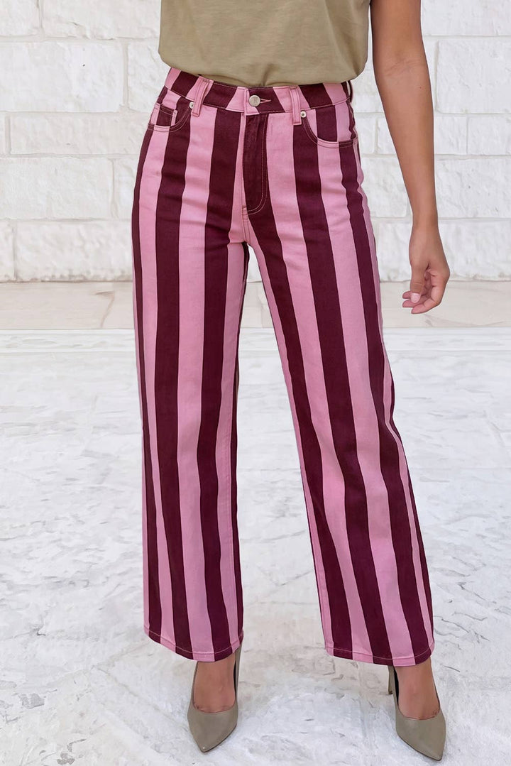 Stripe Ankle Length Cropped Straight Leg Pants