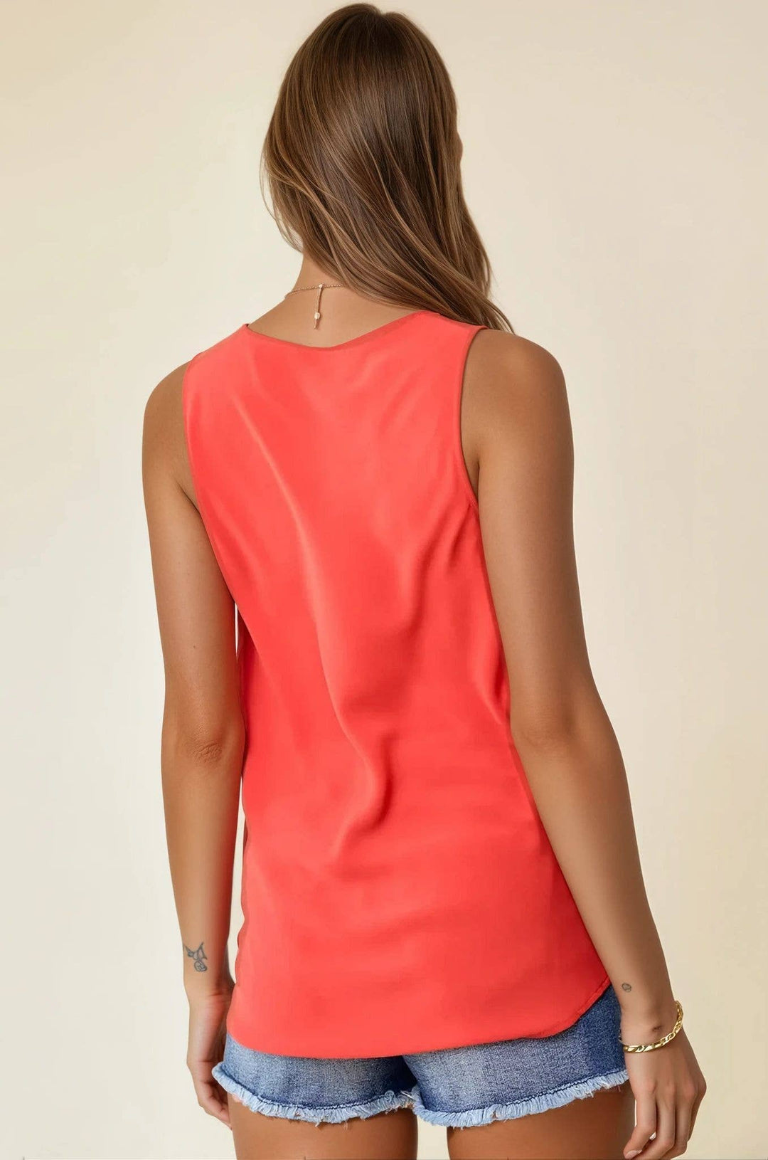 SLVLESS SCOOP NECK BIAS WOVEN TOP - 43024T