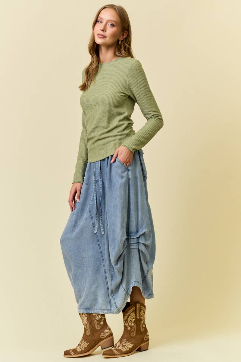 DENIM SIDE TUCK DETAIL MIDI SHIRT - 6557S-2