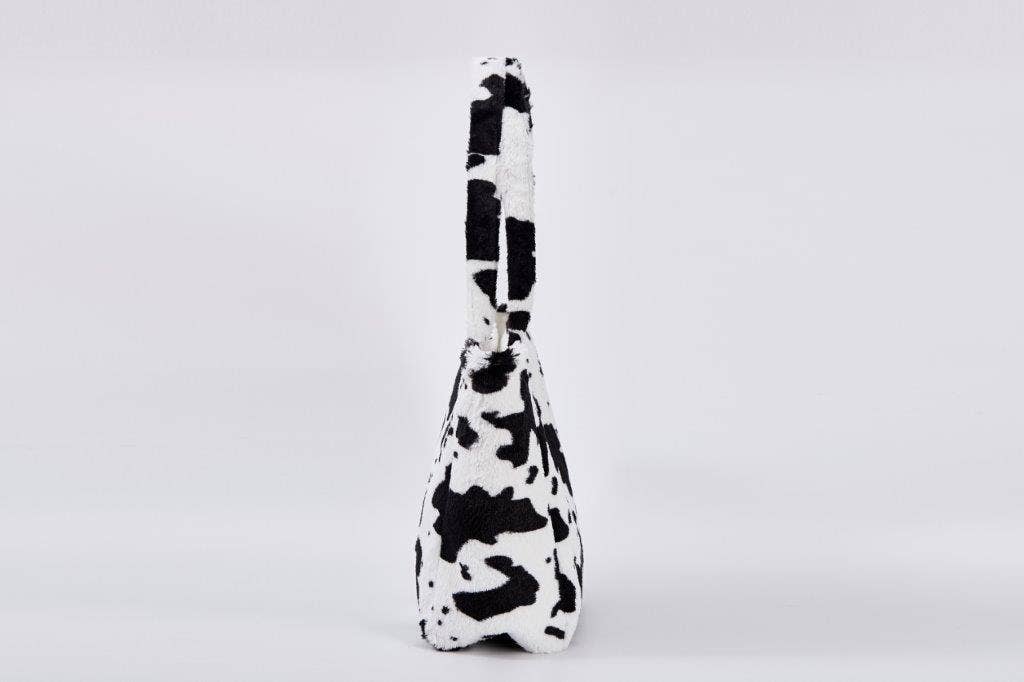 Cow Print Faux Fur Tote Bag