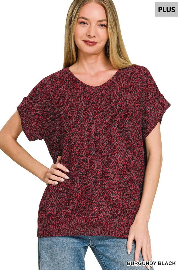 Plus Center Seam Short Sleeve Sweater