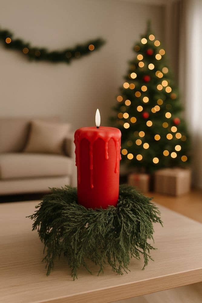 Winter Evergreen 6.5in Candle Ring