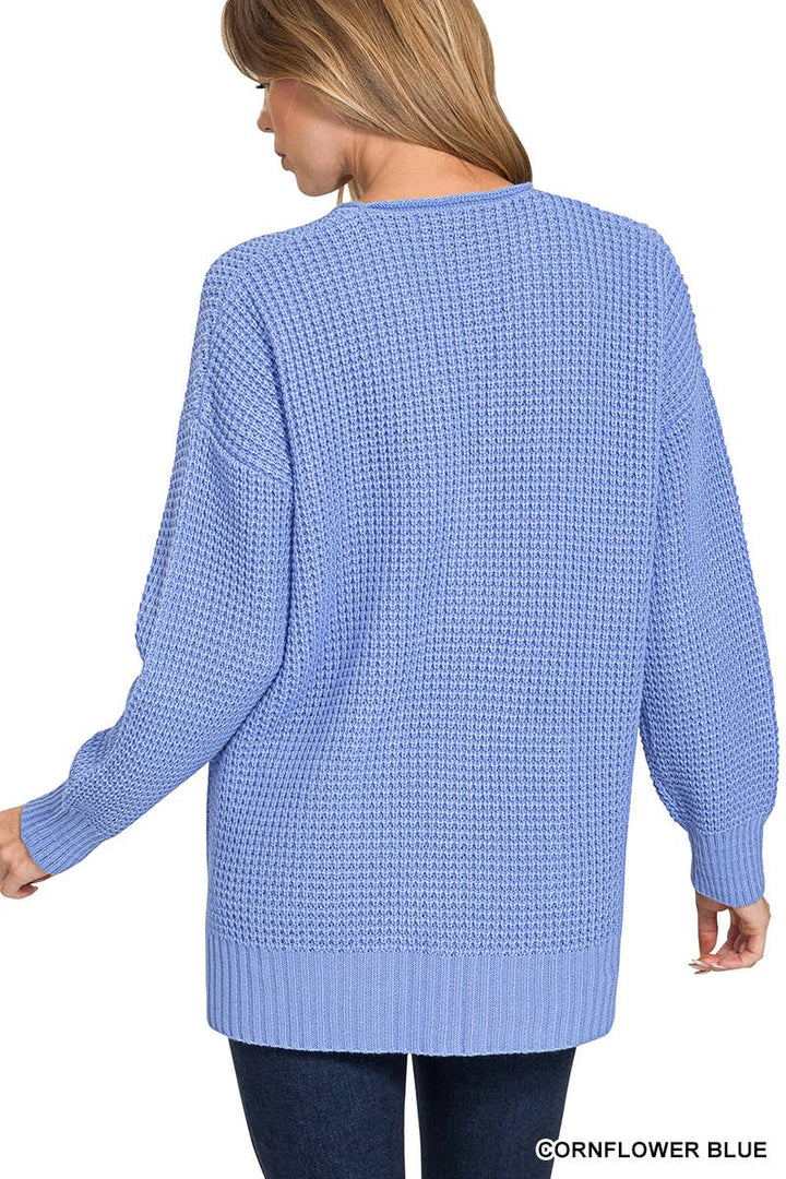 Low Gauge Waffle Open Cardigan Sweater