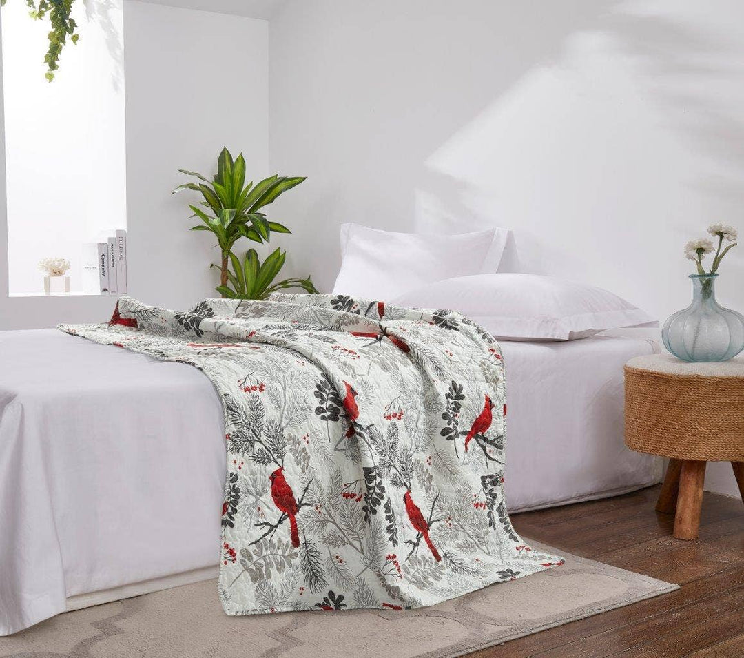 Cardinals Winter Wood Quilted Throw