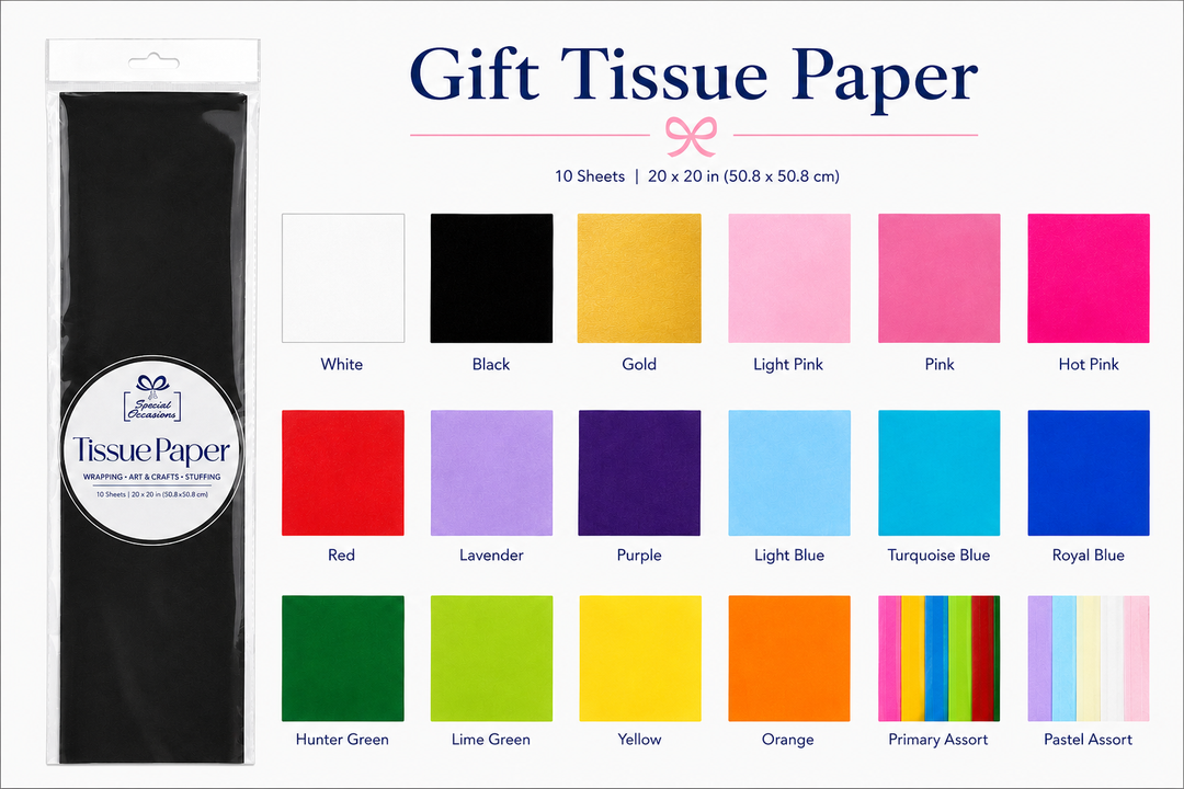 Gift Tissue Paper, 20x20in, 10 Sheets, Available in 18 Color