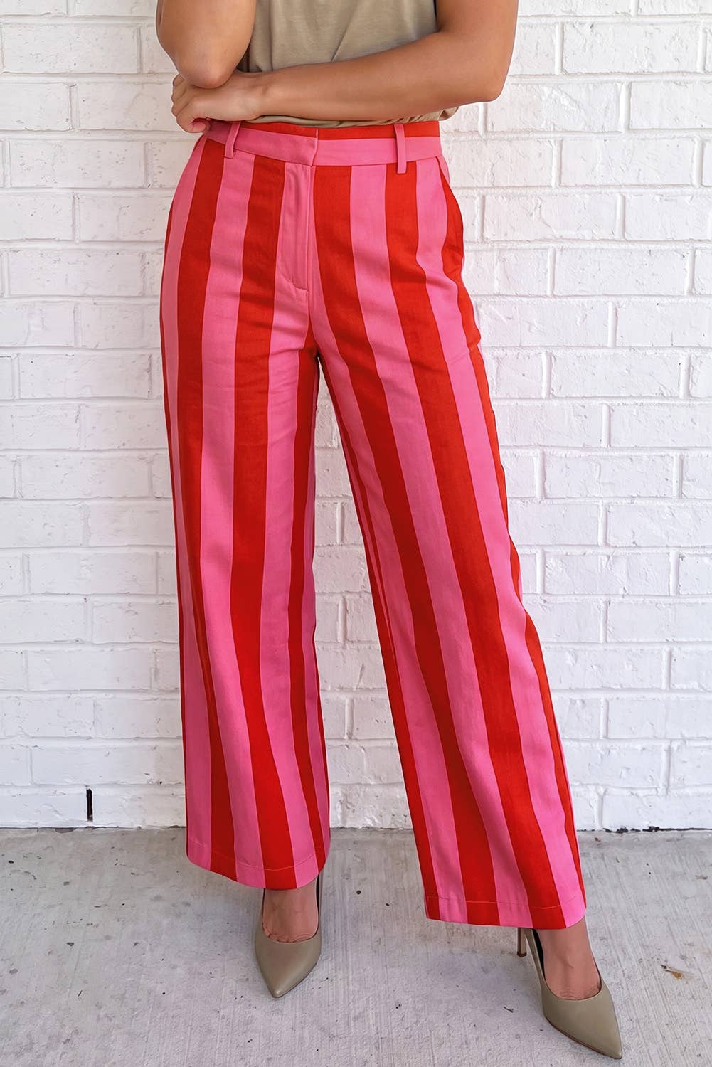 Stripe Ankle Length Cropped Straight Leg Pants