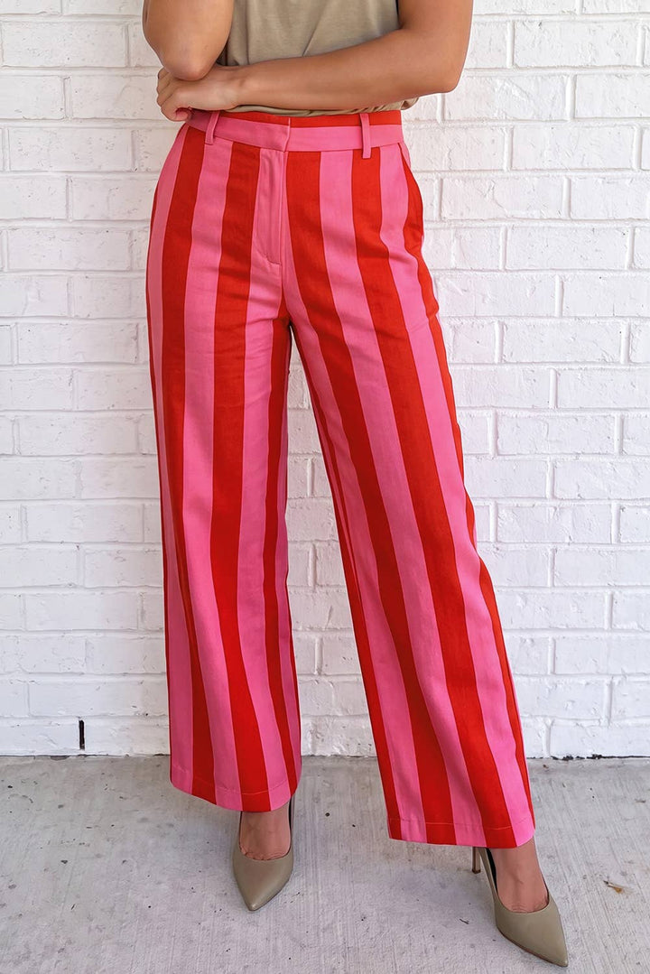 Stripe Ankle Length Cropped Straight Leg Pants