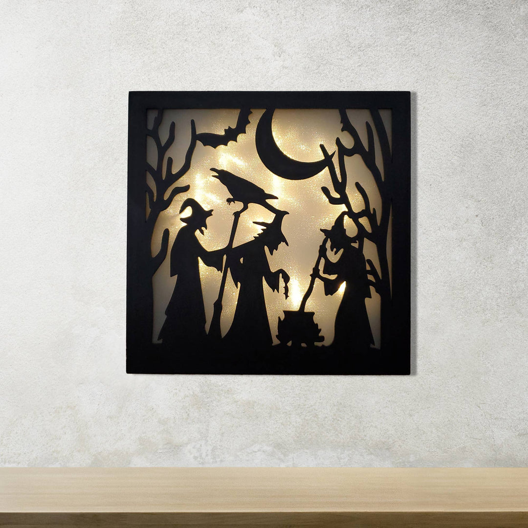 Battery-Operated Lighted Wall Art - Witch&