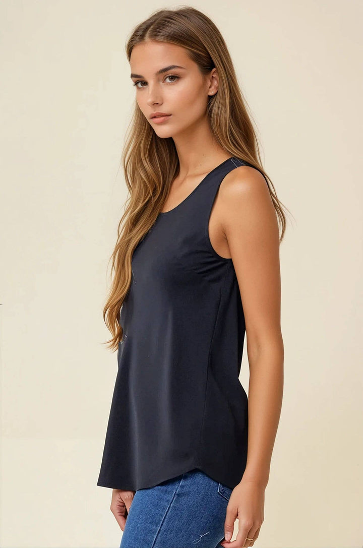 SLVLESS SCOOP NECK BIAS WOVEN TOP - 43024T